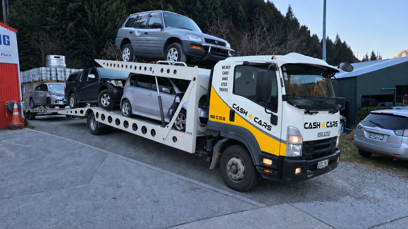 Cash 4 Cars car transporter loaded with vehicles at the yard